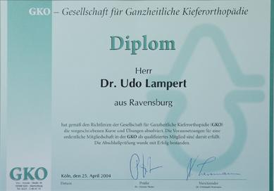 Zertifikat Dr. Lampert für ganzheitliche Kieferorthopädie